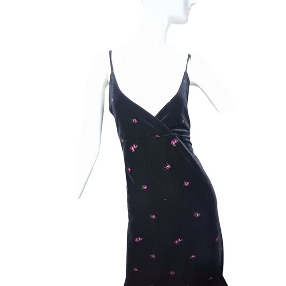 Y2K Vintage Velvet Women size XL Floral  Embroidered Whimsigoth Fairy Maxi Dress - Picture 2 of 12